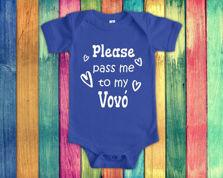 Pass Me To Vovó Cute Grandma Baby Bodysuit, Tshirt or Toddler Shirt Portugal Portuguese Grandmother Gift or Pregnancy Announcement