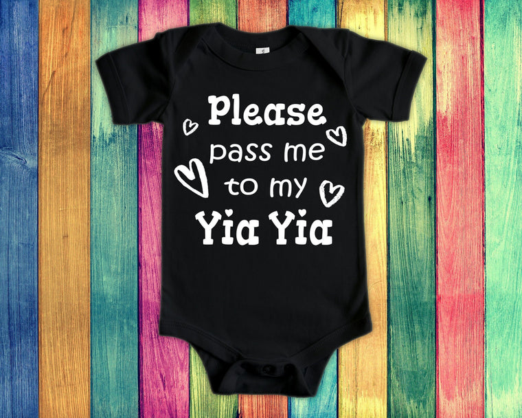 Pass Me To Yia Yia Cute Grandma Baby Bodysuit, Tshirt or Toddler Shirt Greece Greek Grandmother Gift or Pregnancy Announcement