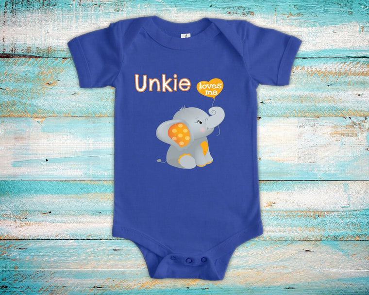 Unkie Loves Me Cute Name Elephant Baby Bodysuit, Tshirt or Toddler Shirt Special Uncle Gift or Pregnancy Reveal Announcement