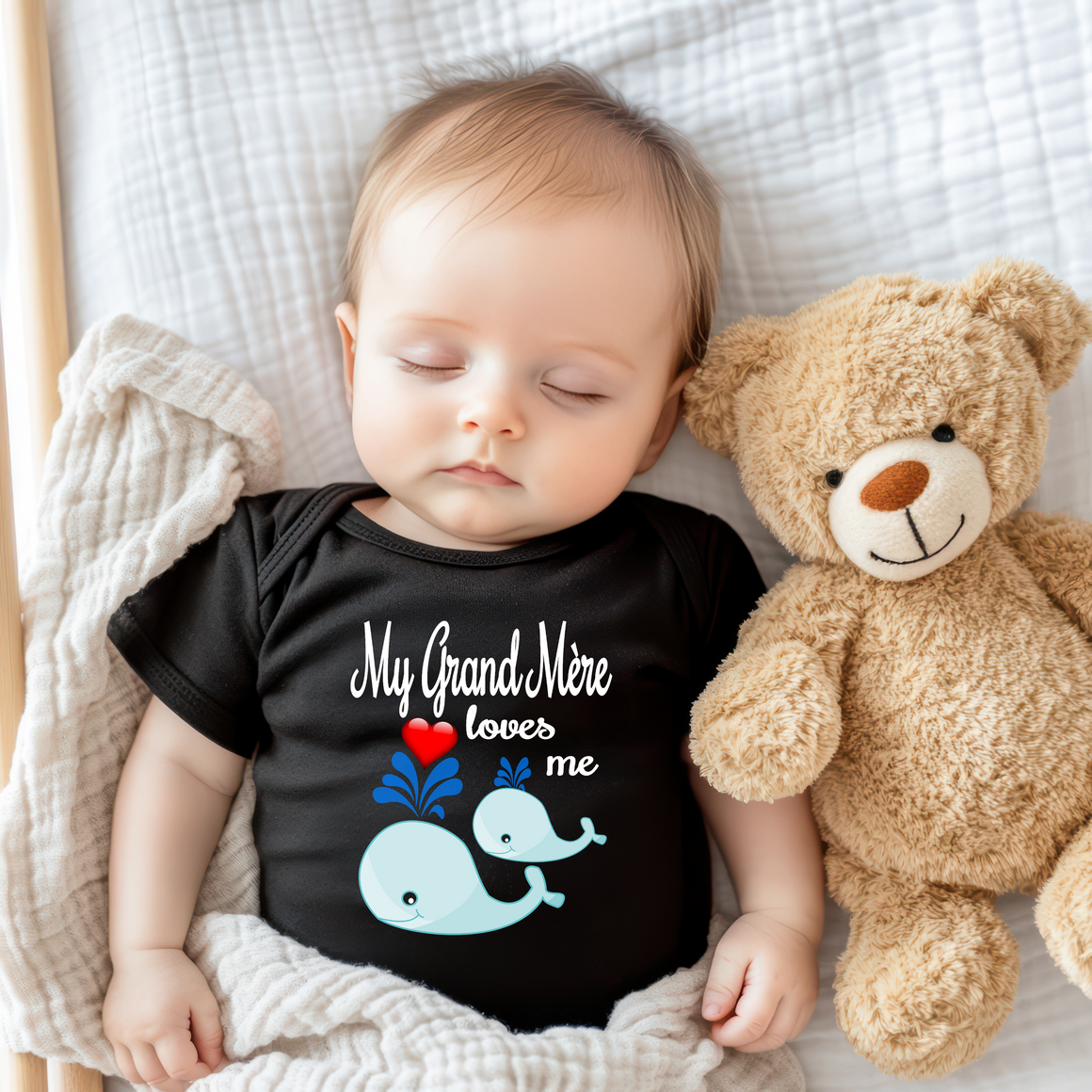 Grand Mère Loves Me Cute Whale Baby Bodysuit, Tshirt or Toddler Shirt France French Grandmother Gift or Pregnancy Reveal Announcement
