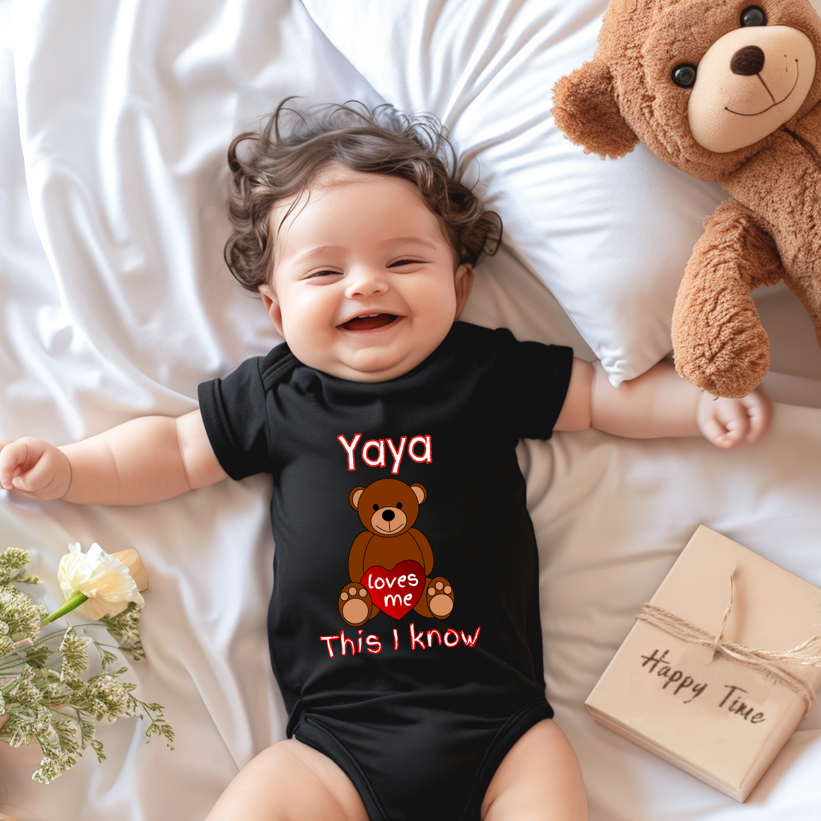 Yaya Loves Me Cute Grandma Bear Baby Bodysuit, Tshirt or Toddler Shirt Greece Greek Grandmother Gift or Pregnancy Reveal Announcement