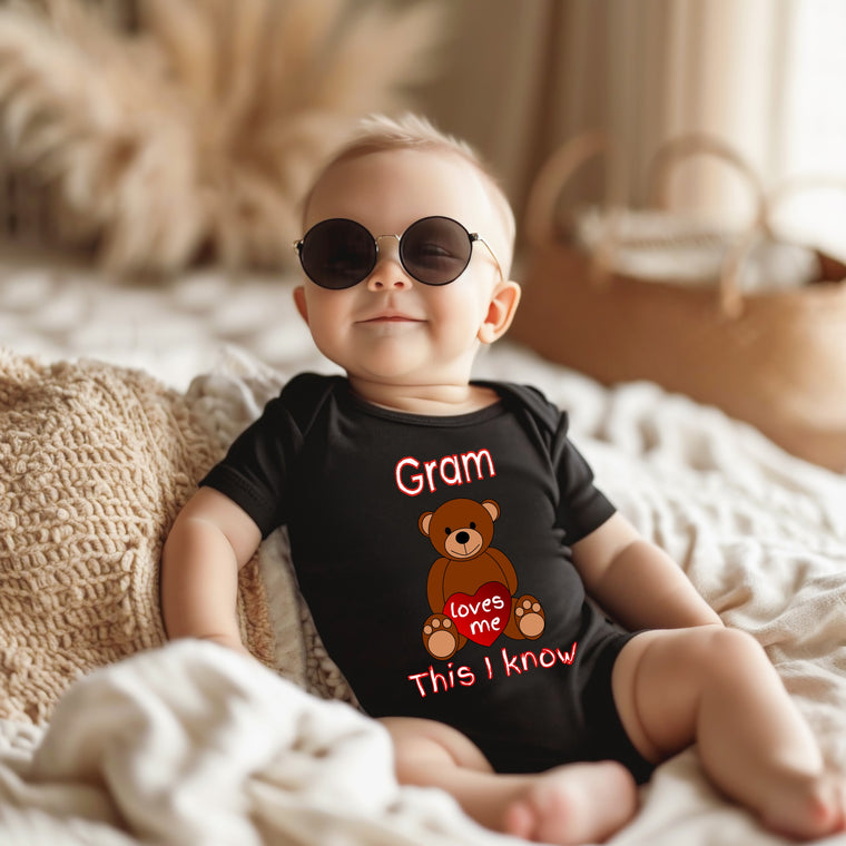 Gram Loves Me Cute Grandma Bear Baby Bodysuit, Tshirt or Toddler Shirt Special Grandmother Gift or Pregnancy Reveal Announcement