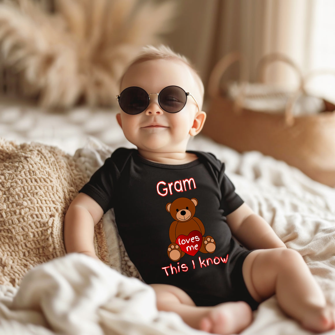 Gram Loves Me Cute Grandma Bear Baby Bodysuit, Tshirt or Toddler Shirt Special Grandmother Gift or Pregnancy Reveal Announcement