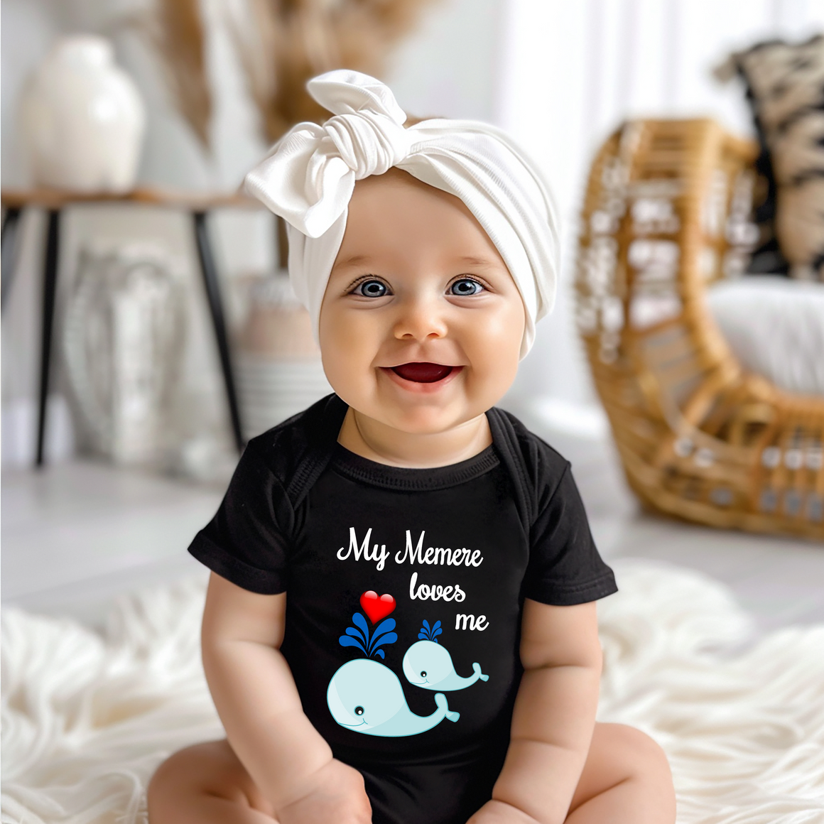 Memere Loves Me Cute Grandma Name Whale Baby Bodysuit, Tshirt or Toddler Shirt French Grandmother Gift or Pregnancy Reveal Announcement