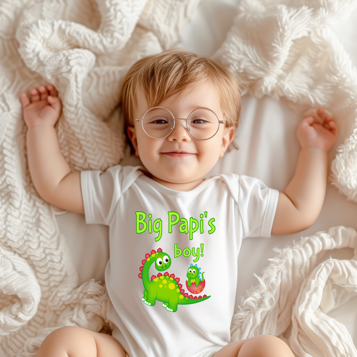 Big Papi's Boy Cute Grandpa Name Dinosaur Baby Bodysuit, Tshirt or Toddler Shirt for a Special Grandfather Gift or Pregnancy Announcement