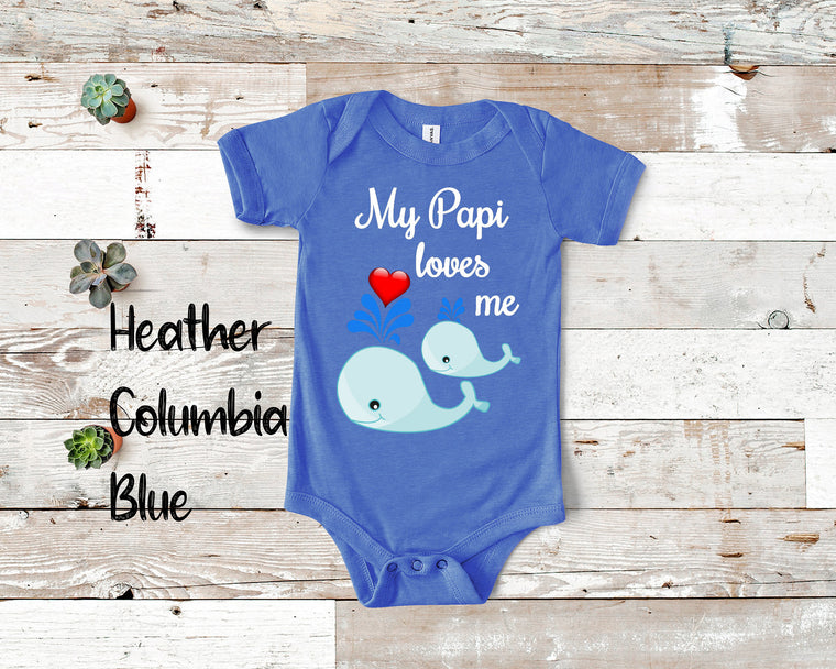 Papi Loves Me Cute Grandpa Name Whale Baby Bodysuit Unique Grandfather Gift for Granddaughter or Grandson or Pregnancy Announcement