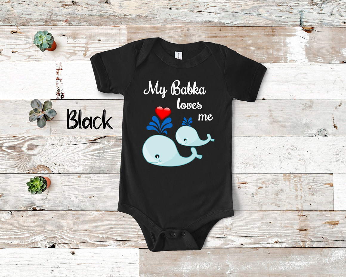 Babka Loves Me Cute Whale Baby Bodysuit, Tshirt or Toddler Shirt Poland Polish Grandmother Gift or Pregnancy Reveal Announcement
