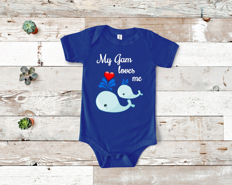 Gam Loves Me Cute Whale Baby Bodysuit, Tshirt or Toddler Shirt Special Grandmother Gift or Pregnancy Reveal Announcement