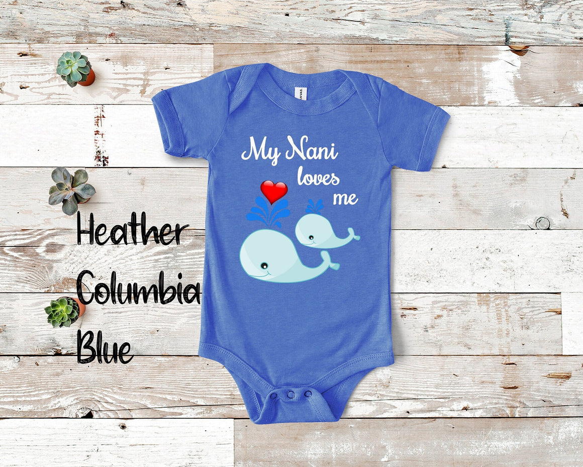 Nani Loves Me Cute Whale Baby Bodysuit, Tshirt or Toddler Shirt India Indian Grandmother Gift or Pregnancy Reveal Announcement