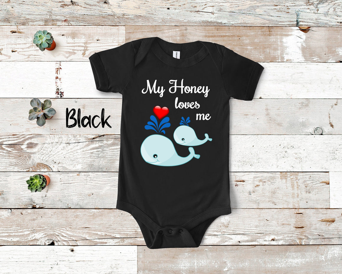 Honey Loves Me Cute Whale Baby Bodysuit, Tshirt or Toddler Shirt Special Grandmother Gift or Pregnancy Reveal Announcement