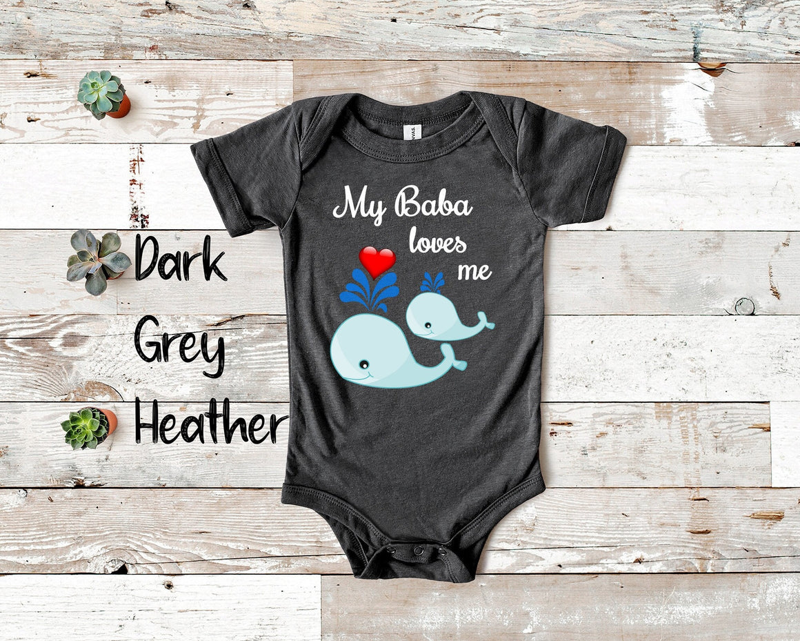 Baba Loves Me Cute Whale Baby Bodysuit, Tshirt or Toddler Shirt Polish Serbian Ukrainian Grandmother Gift or Pregnancy Reveal Announcement