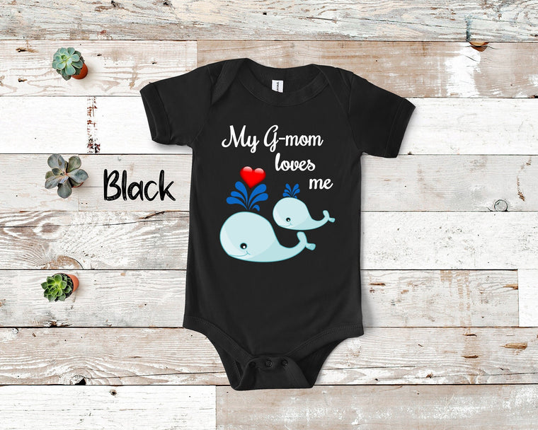 G-mom Loves Me Cute Whale Baby Bodysuit, Tshirt or Toddler Shirt Special Grandmother Gift or Pregnancy Reveal Announcement