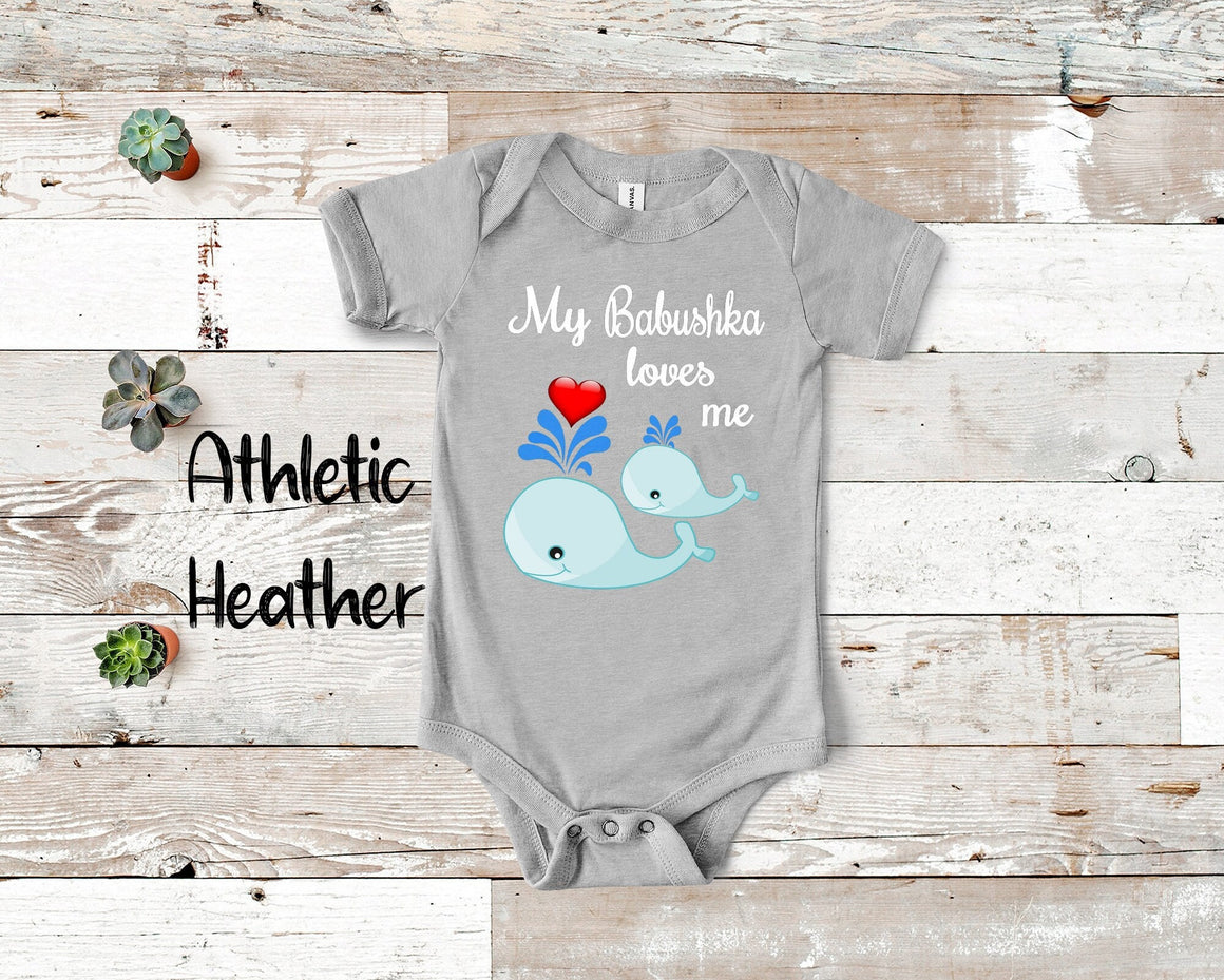 Babushka Loves Me Cute Whale Baby Bodysuit, Tshirt or Toddler Shirt Russia Russian Grandmother Gift or Pregnancy Reveal Announcement