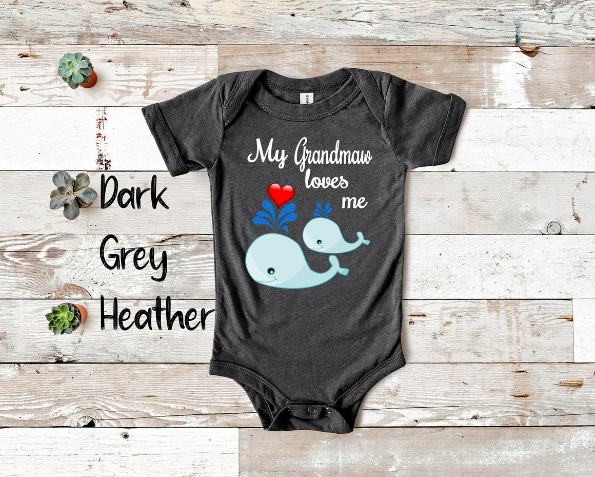 Grandmaw Loves Me Cute Whale Baby Bodysuit, Tshirt or Toddler Shirt Special Grandmother Gift or Pregnancy Reveal Announcement