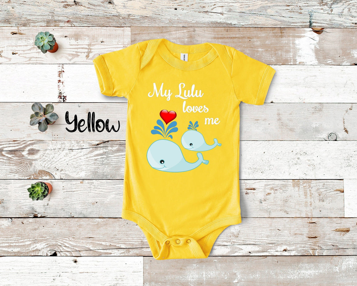 Lulu Loves Me Cute Whale Baby Bodysuit, Tshirt or Toddler Shirt Special Grandmother Gift or Pregnancy Reveal Announcement