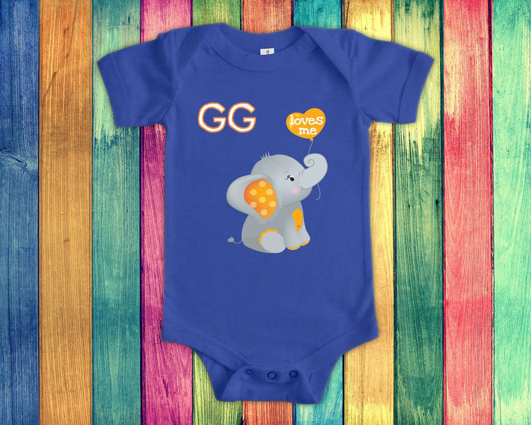 GG Loves Me Cute Grandma Name Elephant Baby Bodysuit, Tshirt or Toddler Shirt Special Grandmother Gift or Pregnancy Reveal Announcement