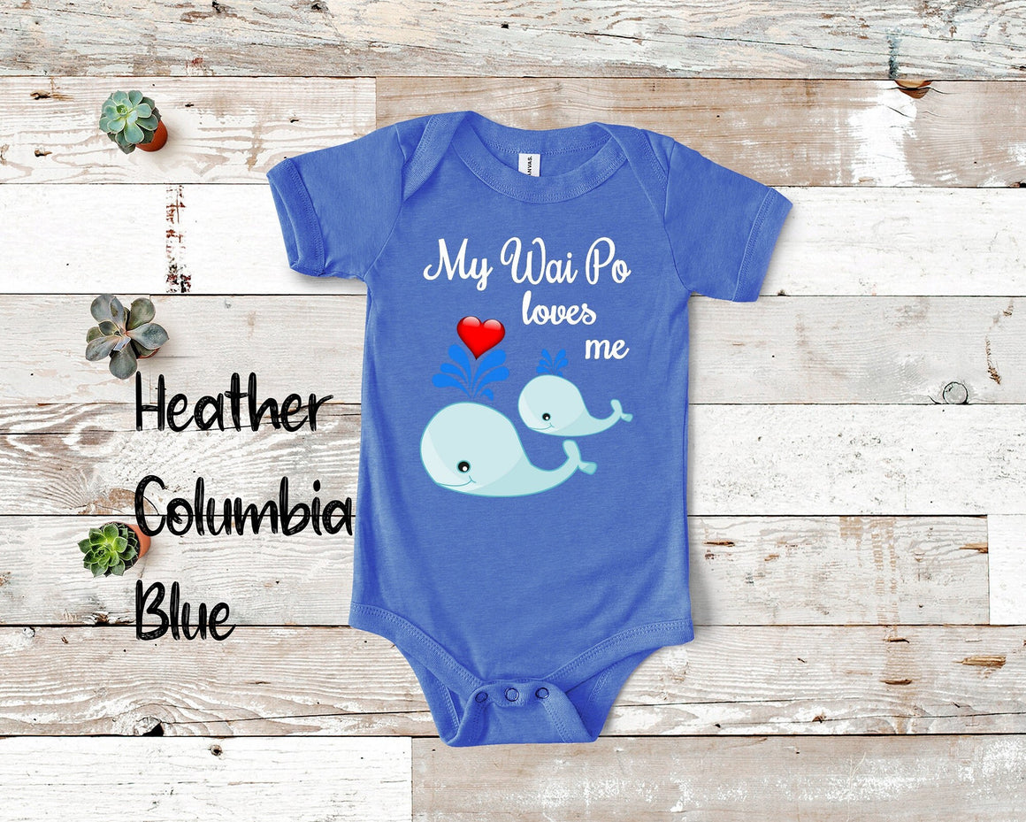 Wai Po Loves Me Cute Whale Baby Bodysuit, Tshirt or Toddler Shirt China Chinese Grandmother Gift or Pregnancy Reveal Announcement
