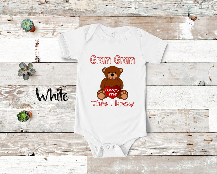 Gram Gram Loves Me Cute Grandma Bear Baby Bodysuit, Tshirt or Toddler Shirt Special Grandmother Gift or Pregnancy Reveal Announcement