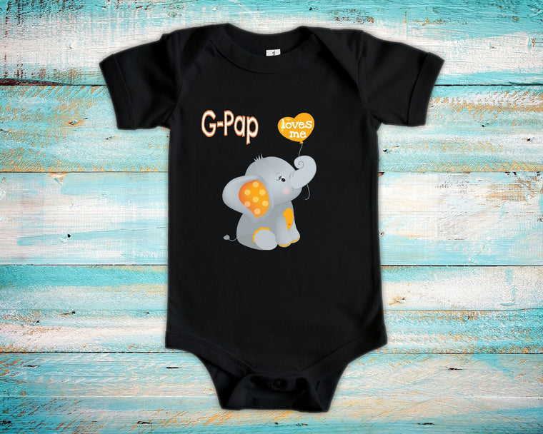 G-Pap Loves Me Cute Grandpa Name Elephant Baby Bodysuit, Tshirt or Toddler Shirt Special Grandfather Gift or Pregnancy Reveal Announcement