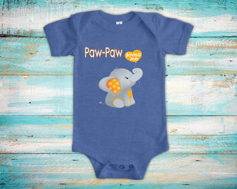Paw-Paw Loves Me Cute Grandpa Name Elephant Baby Bodysuit, Tshirt or Toddler Shirt Special Grandfather Gift or Pregnancy Reveal Announcement