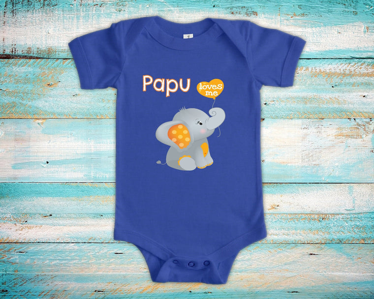 Papu Loves Me Cute Grandpa Name Elephant Baby Bodysuit, Tshirt or Toddler Shirt Greek Grandfather Gift or Pregnancy Reveal Announcement