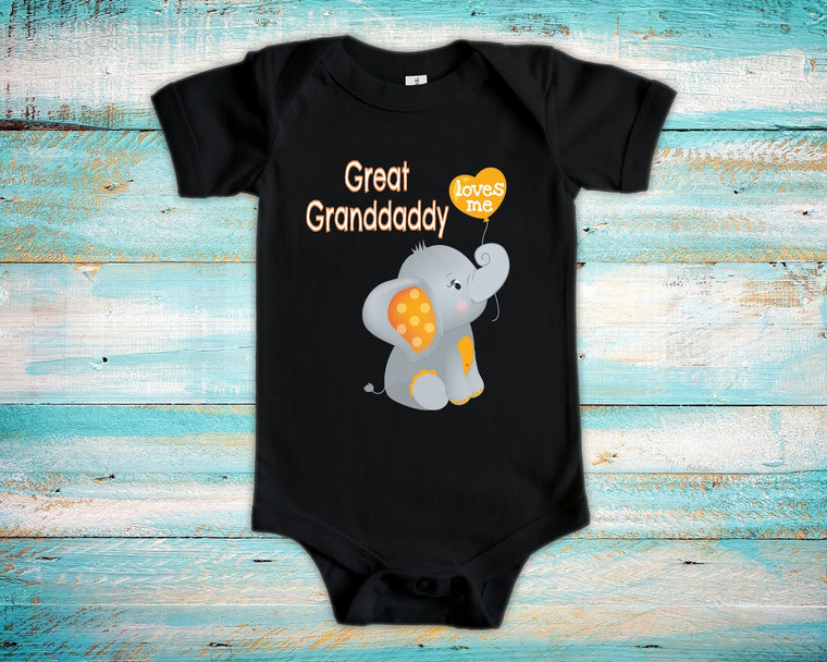 Great Granddaddy Loves Me Cute Grandpa Name Elephant Baby Bodysuit, Tshirt or Toddler Shirt Special Grandfather Gift or Pregnancy Reveal