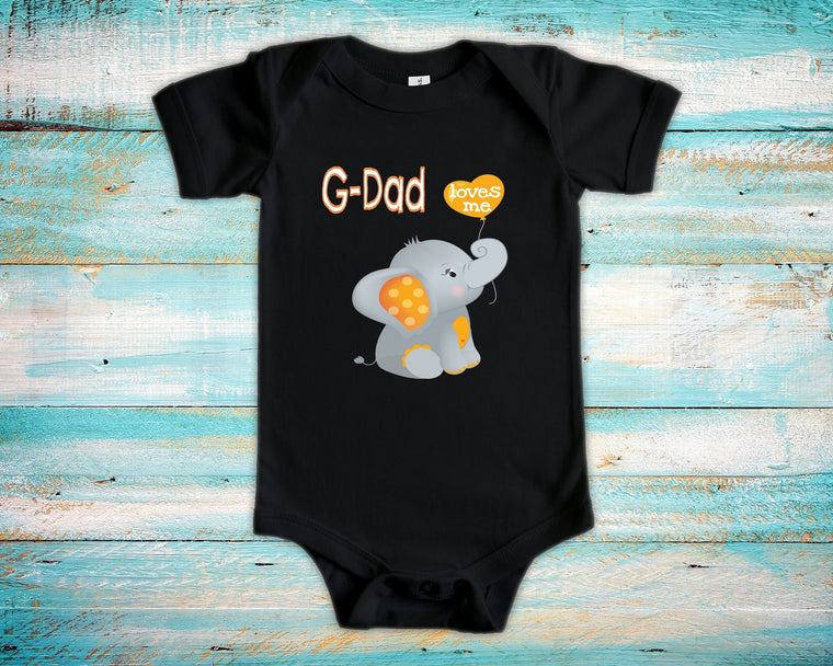 G-Dad Loves Me Cute Grandpa Name Elephant Baby Bodysuit, Tshirt or Toddler Shirt Special Grandfather Gift or Pregnancy Reveal Announcement