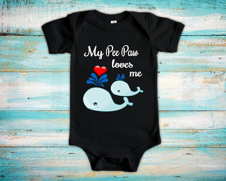 Pee Paw Loves Me Cute Grandpa Name Whale Baby Bodysuit, Tshirt or Toddler Shirt Special Grandfather Gift or Pregnancy Reveal Announcement