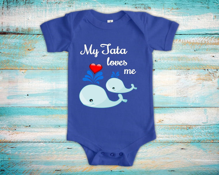 Tata Loves Me Cute Grandpa Name Whale Baby Bodysuit, Tshirt or Toddler Shirt Spanish Latin Grandfather Gift or Pregnancy Reveal Announcement