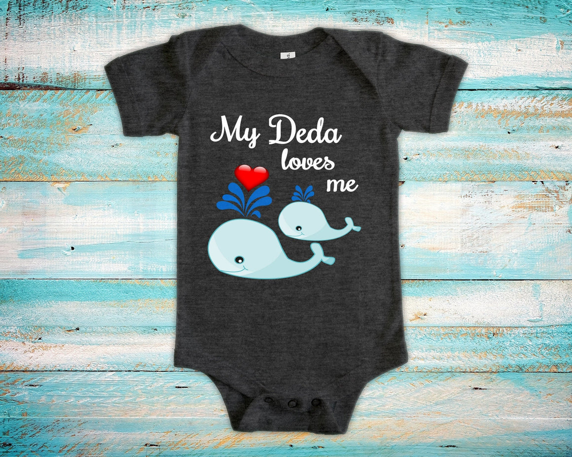 Deda Loves Me Cute Grandpa Name Whale Baby Bodysuit, Tshirt or Toddler Shirt Russian Czech Grandfather Gift or Pregnancy Reveal Announcement