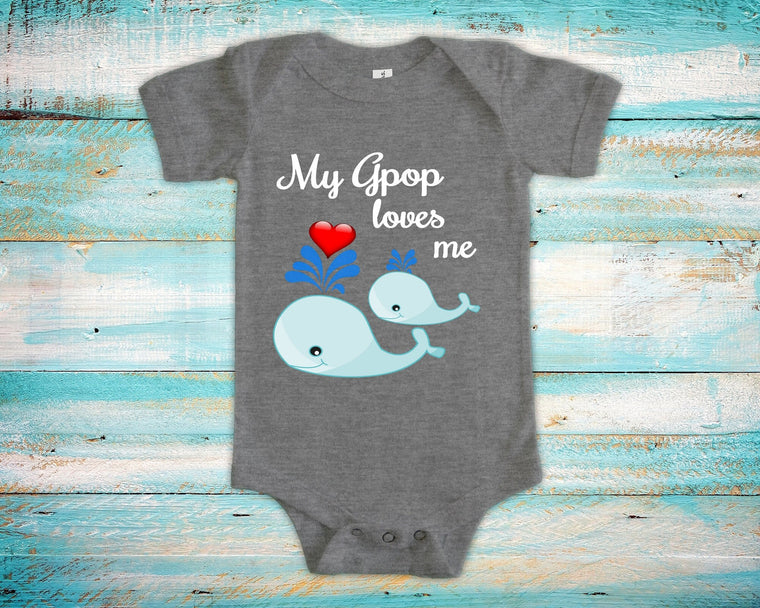 Gpop Loves Me Cute Grandpa Name Whale Baby Bodysuit, Tshirt or Toddler Shirt Special Grandfather Gift or Pregnancy Reveal Announcement