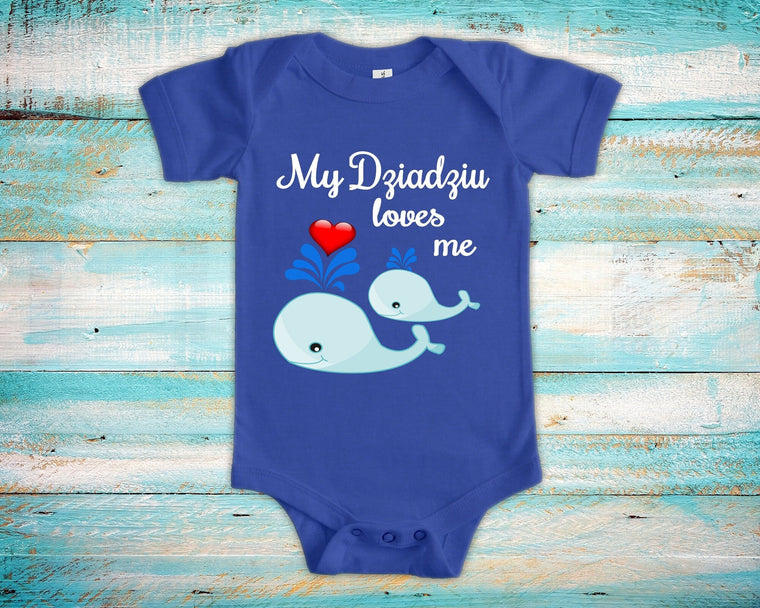 Dziadziu Loves Me Cute Grandpa Name Whale Baby Bodysuit, Tshirt or Toddler Shirt Polish Grandfather Gift or Pregnancy Reveal Announcement