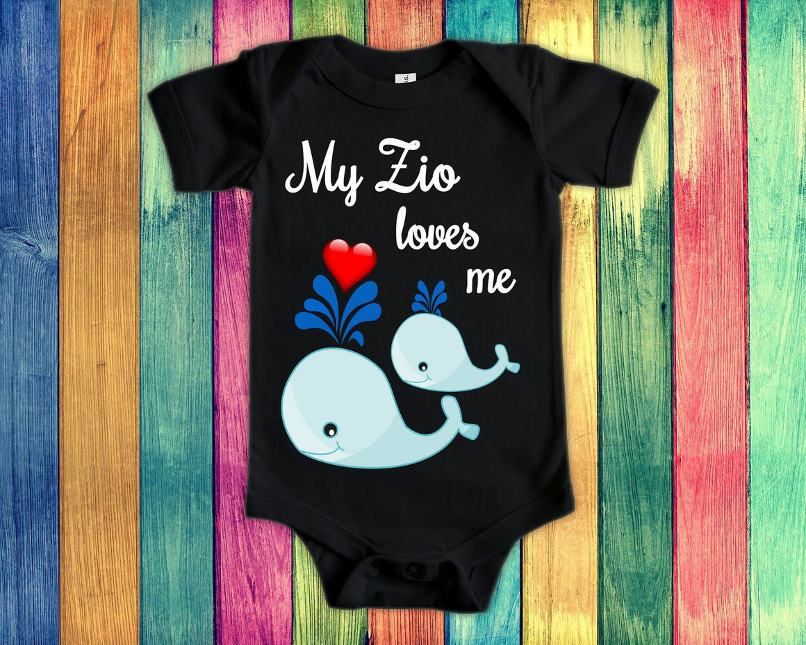 Zio Loves Me Cute Uncle Name Whale Baby Bodysuit, Tshirt or Toddler Shirt Italian Uncle Gift or Pregnancy Reveal Announcement