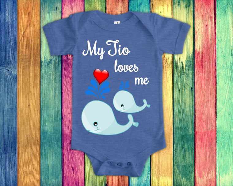 Tio Loves Me Cute Uncle Name Whale Baby Bodysuit, Tshirt or Toddler Shirt Mexican Spanish Uncle Gift or Pregnancy Reveal Announcement