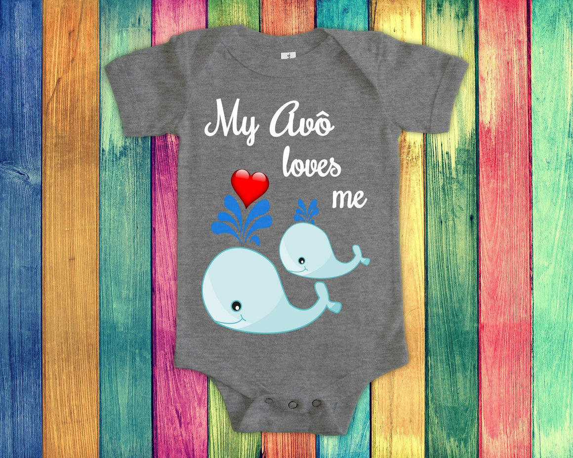 Avô Loves Me Cute Grandpa Name Whale Baby Bodysuit, Tshirt or Toddler Shirt Brazilian Grandfather Gift or Pregnancy Reveal Announcement