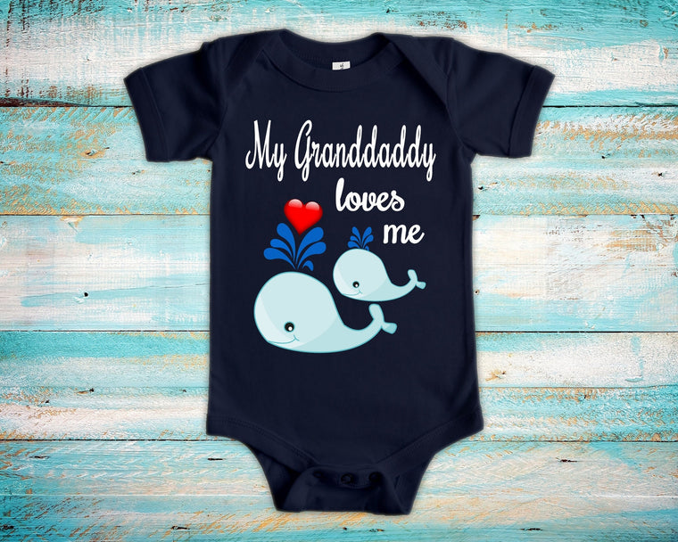 Granddaddy Loves Me Cute Grandpa Name Whale Baby Bodysuit, Tshirt or Toddler Shirt Special Grandfather Gift or Pregnancy Reveal Announcement
