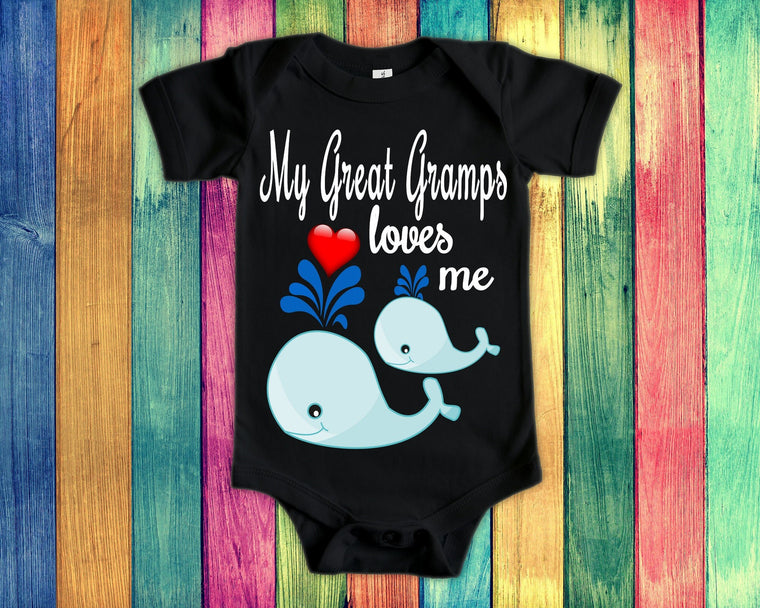 Great Gramps Loves Me Cute Great Grandpa Name Whale Baby Bodysuit Tshirt or Toddler Shirt Special Great Grandfather Gift or Pregnancy Reveal
