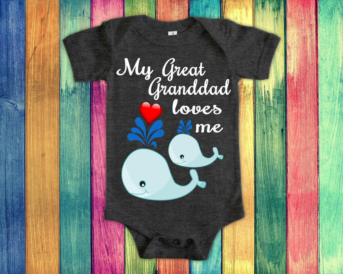Great Granddad Loves Me Cute Great Grandpa Name Whale Baby Bodysuit, Tshirt,Toddler Shirt Special Great Grandfather Gift or Pregnancy Reveal