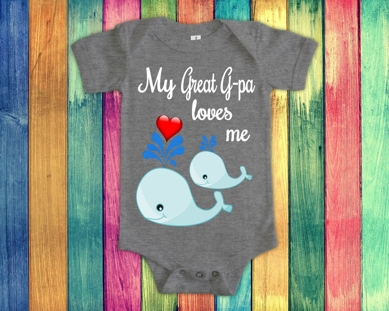 Great G-pa Loves Me Cute Great Grandpa Name Whale Baby Bodysuit, Tshirt or Toddler Shirt Special Great Grandfather Gift or Pregnancy Reveal