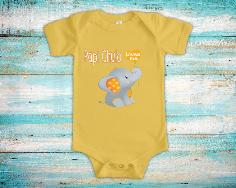 Papi Chulo Loves Me Cute Grandpa Name Elephant Baby Bodysuit, Tshirt or Toddler Shirt French Spanish Grandfather Gift or Pregnancy Reveal
