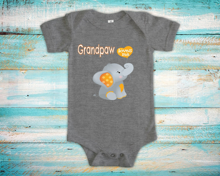 Grandpaw Loves Me Cute Grandpa Name Elephant Baby Bodysuit Tshirt or Toddler Shirt Special Grandfather Gift or Pregnancy Reveal Announcement