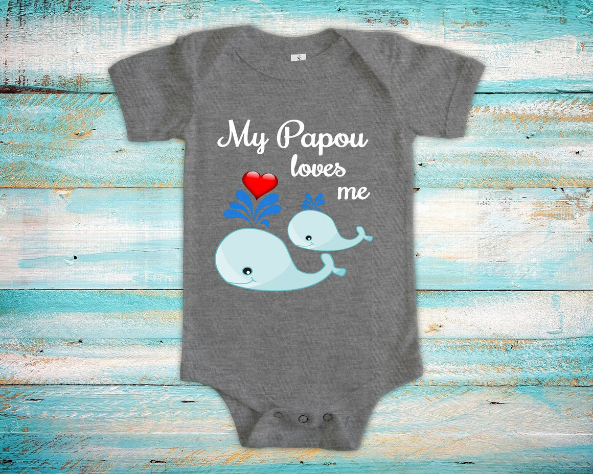 Papou Loves Me Cute Grandpa Name Whale Baby Bodysuit, Tshirt or Toddler Shirt Greece Greek Grandfather Gift or Pregnancy Reveal Announcement