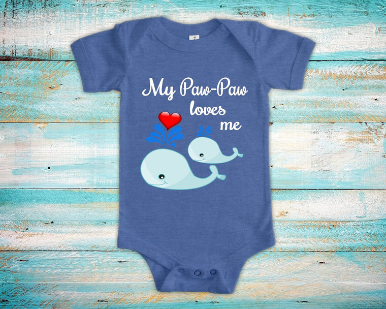 Paw-Paw Loves Me Cute Grandpa Name Whale Baby Bodysuit, Tshirt or Toddler Shirt Special Grandfather Gift or Pregnancy Reveal Announcement