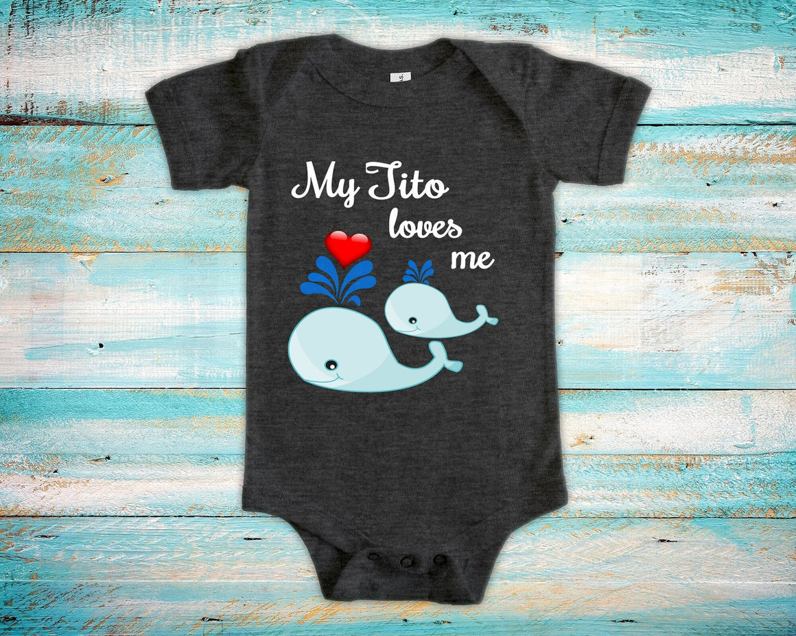 Tito Loves Me Cute Grandpa Name Whale Baby Bodysuit, Tshirt or Toddler Shirt Spanish Grandfather Gift or Pregnancy Reveal Announcement