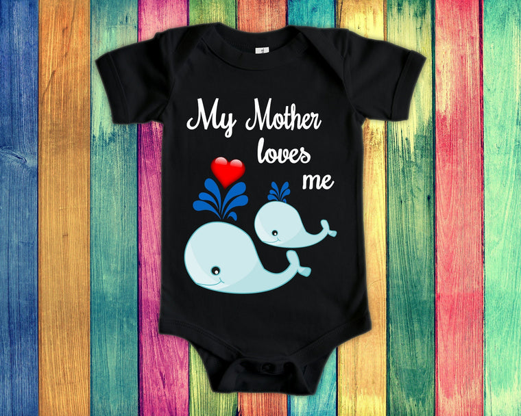 Mother Loves Me Cute Mom Name Whale Baby Bodysuit, Tshirt or Toddler Shirt Special Mother's Day or Pregnancy Reveal Announcement