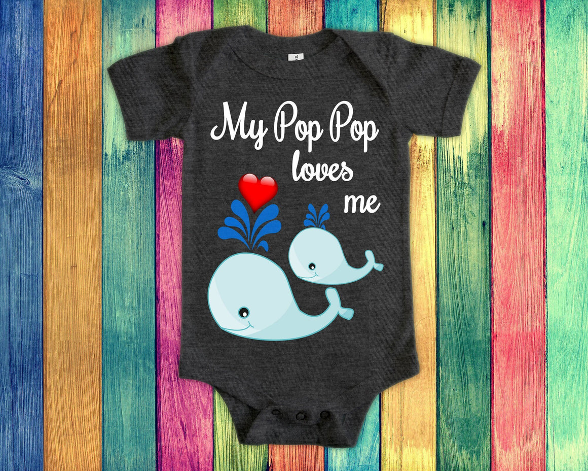 Pop Pop Loves Me Cute Grandpa Name Whale Baby Bodysuit, Tshirt or Toddler Shirt Special Grandfather Gift or Pregnancy Reveal Announcement