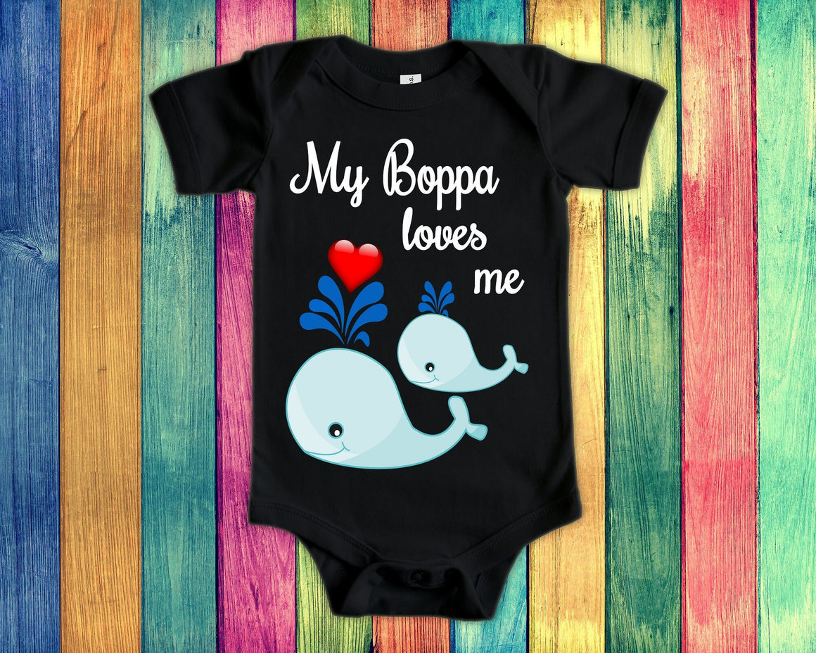 Boppa Loves Me Cute Grandpa Name Whale Baby Bodysuit, Tshirt or Toddler Shirt Special  Grandfather Gift or Pregnancy Reveal Announcement