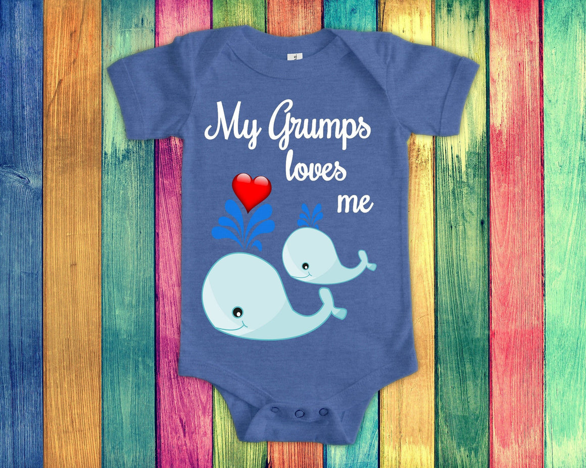 Grumps Loves Me Cute Grandpa Name Whale Baby Bodysuit, Tshirt or Toddler Shirt Special Grandfather Gift or Pregnancy Reveal Announcement