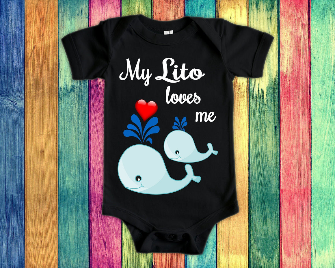 Lito Loves Me Cute Grandpa Name Whale Baby Bodysuit, Tshirt or Toddler Shirt Spanish Grandfather Gift or Pregnancy Reveal Announcement