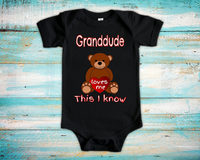 Granddude Loves Me Cute Grandpa Name Bear Baby Bodysuit, Tshirt or Toddler Shirt Special Grandfather Gift or Pregnancy Reveal Announcement